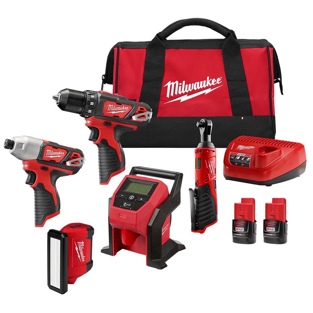 M12 12V Lithium-Ion Cordless Combo Kit with Two 2.0Ah Batteries, Charger and