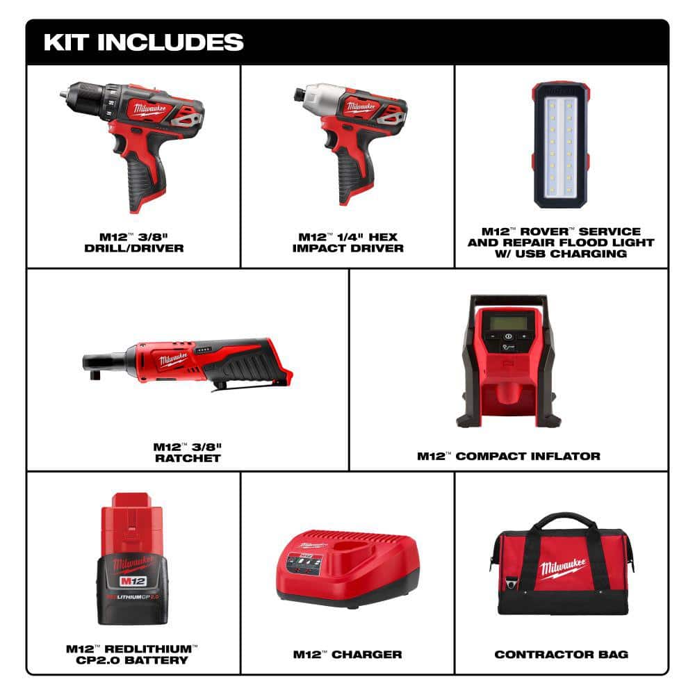 M12 12V Lithium-Ion Cordless Combo Kit with Two 2.0Ah Batteries, Charger and - View 2