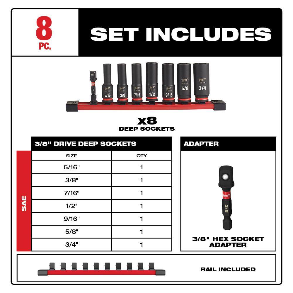 SHOCKWAVE Impact Duty 3/8 in. SAE Deep Impact Rated Socket Set (8-Piece) - View 3