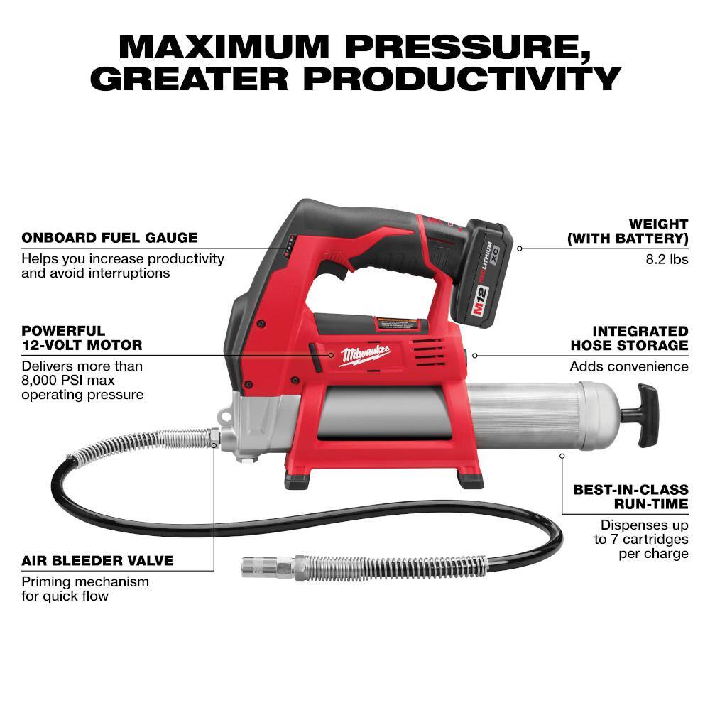 M12 12-Volt Lithium-Ion Cordless Grease Gun Kit with One 3.0 Ah Battery, - View 2