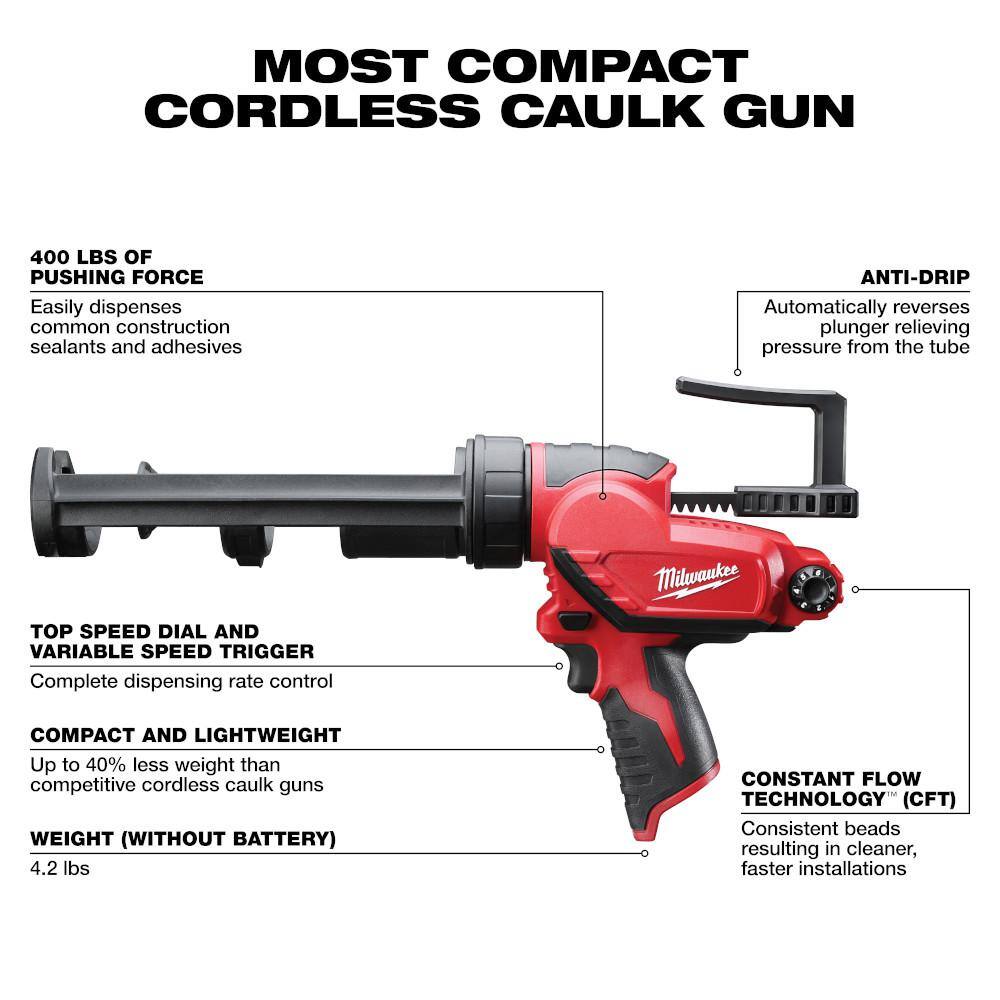 M12 12V Lithium-Ion Cordless 10 oz. Adhesive and Caulk Gun (Tool-Only) - View 3