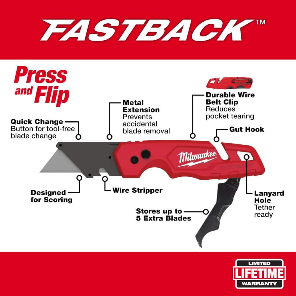 FASTBACK Folding Utility Knife with Blade Storage and General Purpose Blade - View 2