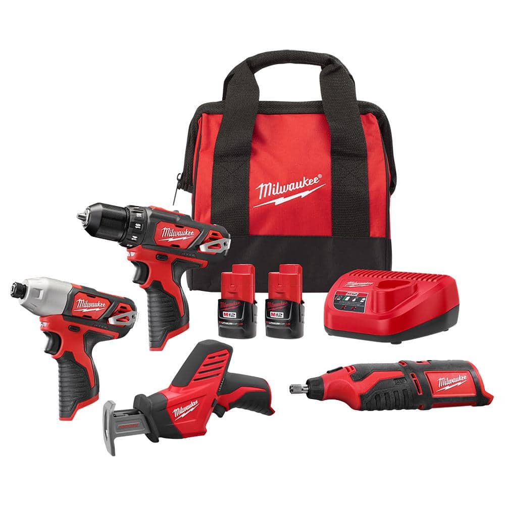 M12 12V Lithium-Ion Cordless 4-Tool Combo Kit with (2) Compact 1.5Ah Batteries