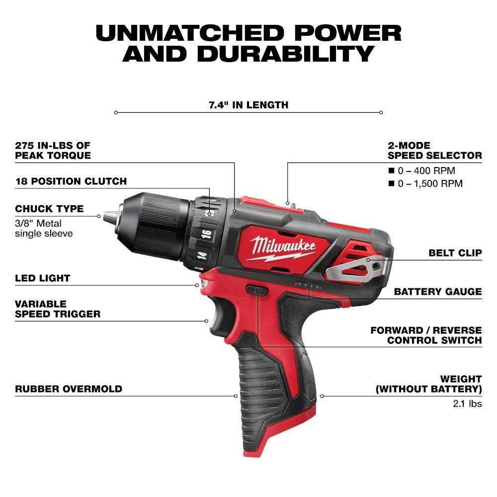 M12 12V Lithium-Ion Cordless 4-Tool Combo Kit with (2) Compact 1.5Ah Batteries - View 4