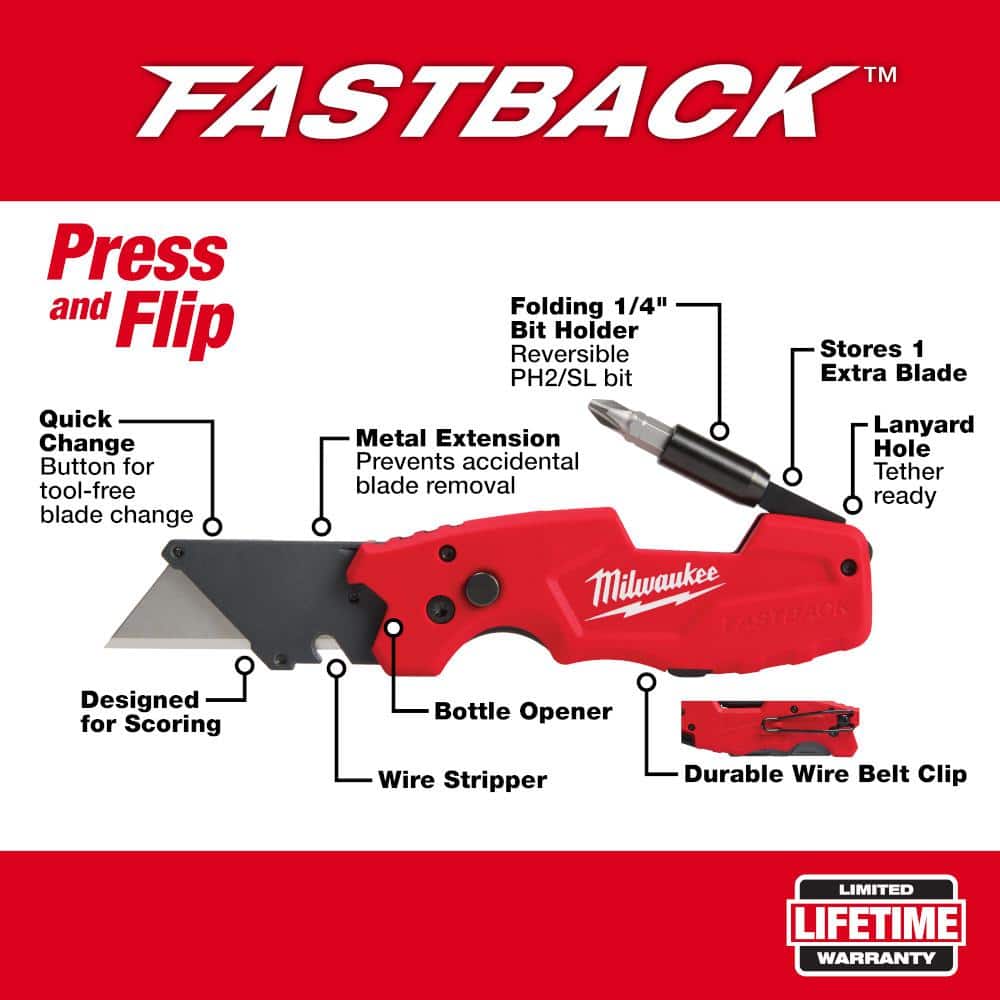 FASTBACK 6-in-1 Folding Utility Knives with General Purpose Blade - View 2