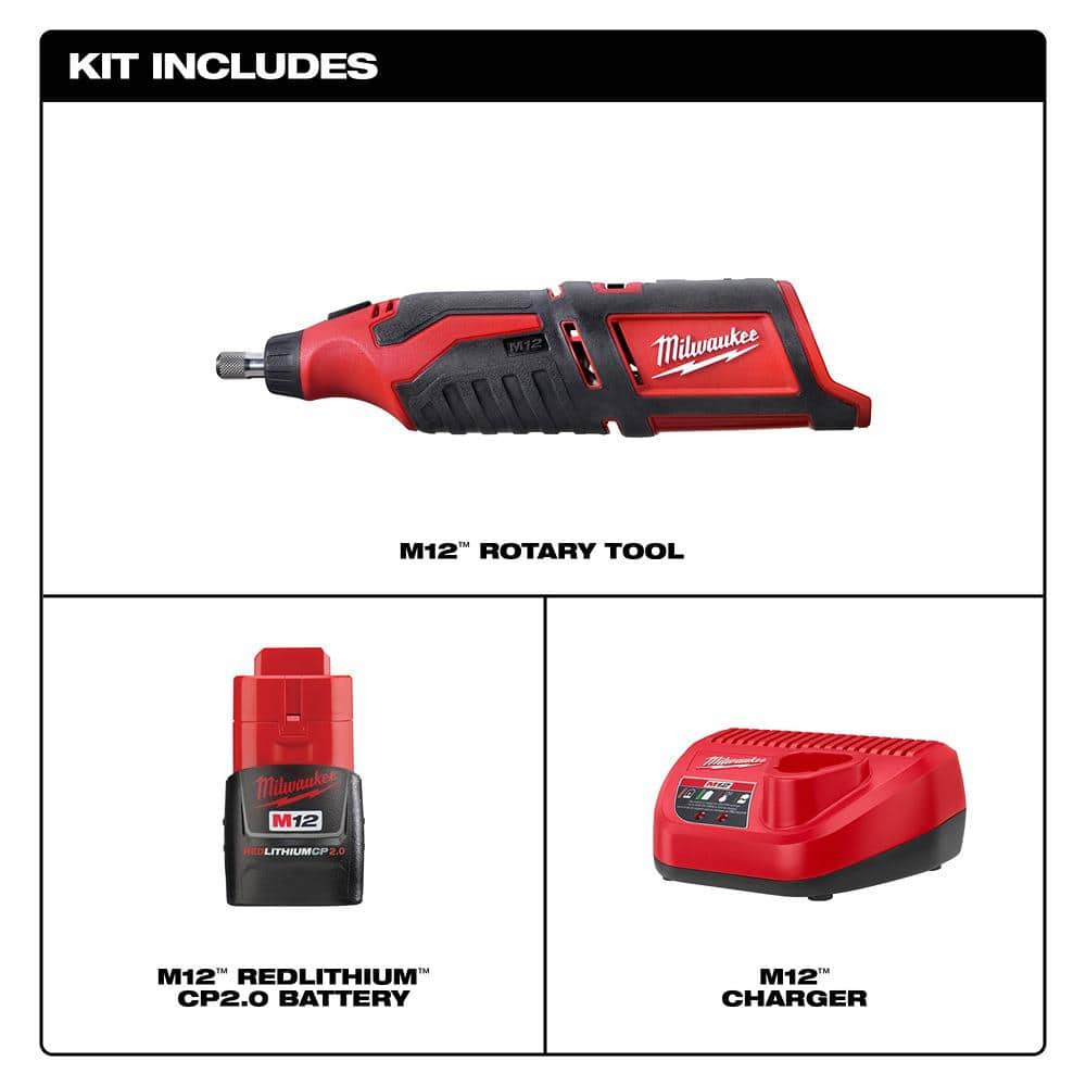 M12 12V Lithium-Ion Cordless Rotary Tool w/Compact Battery Pack 2.0Ah and - View 2