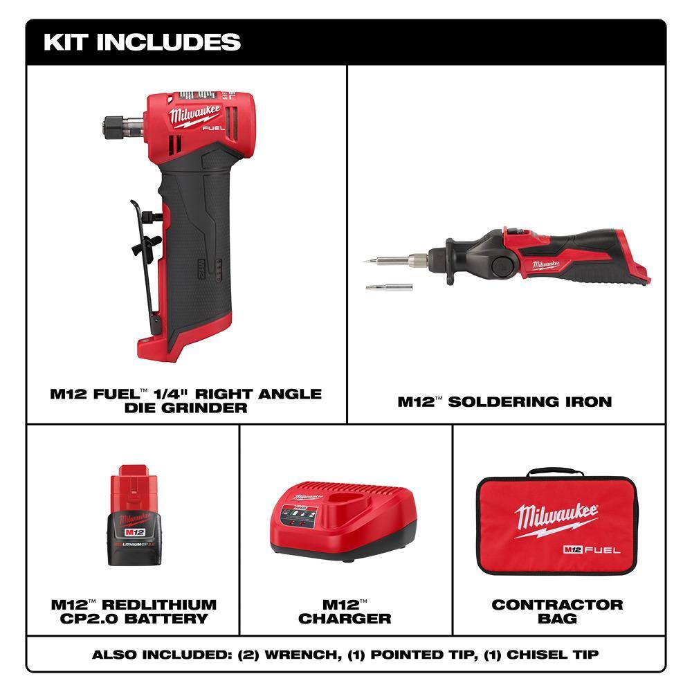 M12 FUEL 12V Lithium-Ion 1/4 in. Cordless Right Angle Die Grinder Kit with M12 - View 2