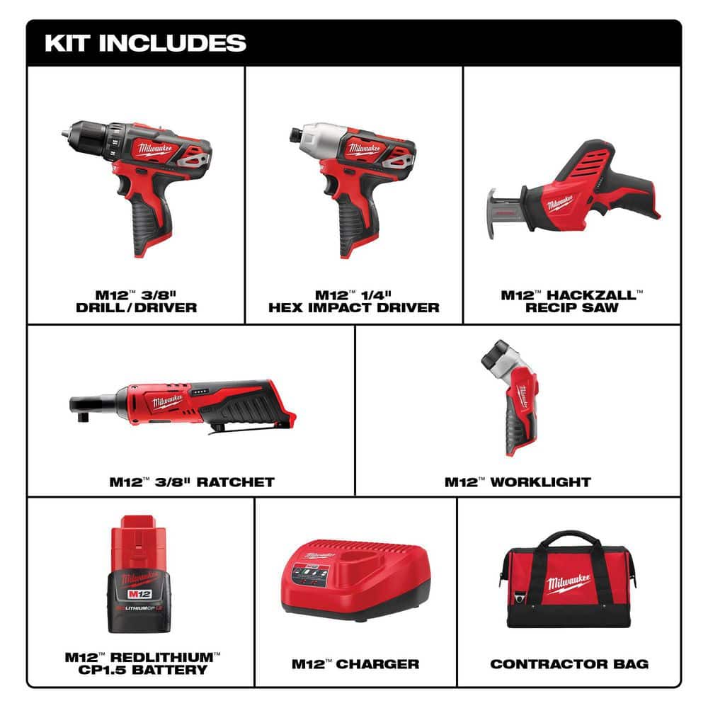 M12 12-Volt Lithium-Ion Cordless 5-Tool Combo Kit w/SHOCKWAVE Impact Duty Alloy - View 2