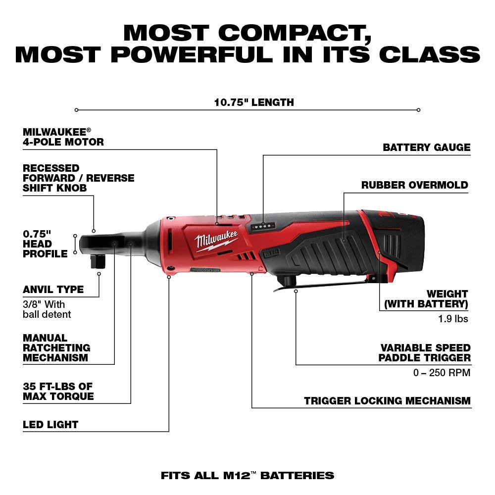 M12 12-Volt Lithium-Ion Cordless 5-Tool Combo Kit w/SHOCKWAVE Impact Duty Alloy - View 6