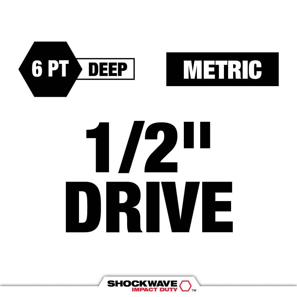 SHOCKWAVE 1/2 in. Drive Metric Deep Well 6 Point Impact Socket Set (14-Piece) - View 2