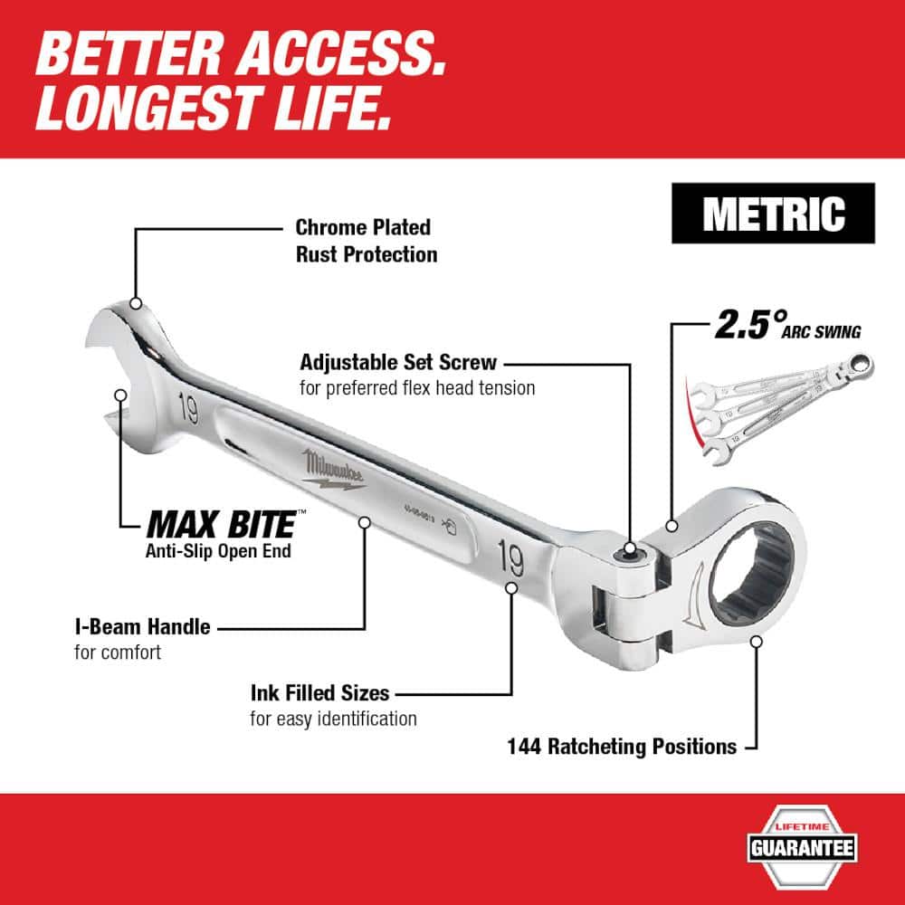 144-Position Flex-Head Ratcheting Combination Wrench Set SAE and METRIC - View 3