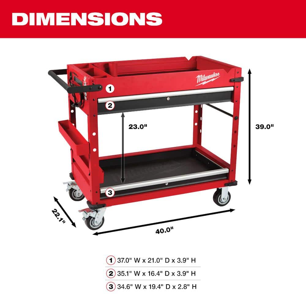 40 in. 2-Drawer Steel Work Cart - View 3